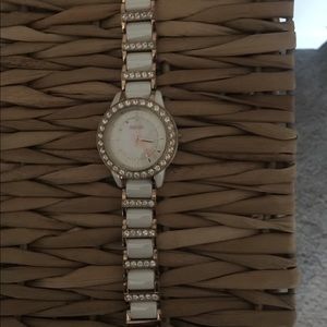 Fossil ceramic white and rose toned crystal watch